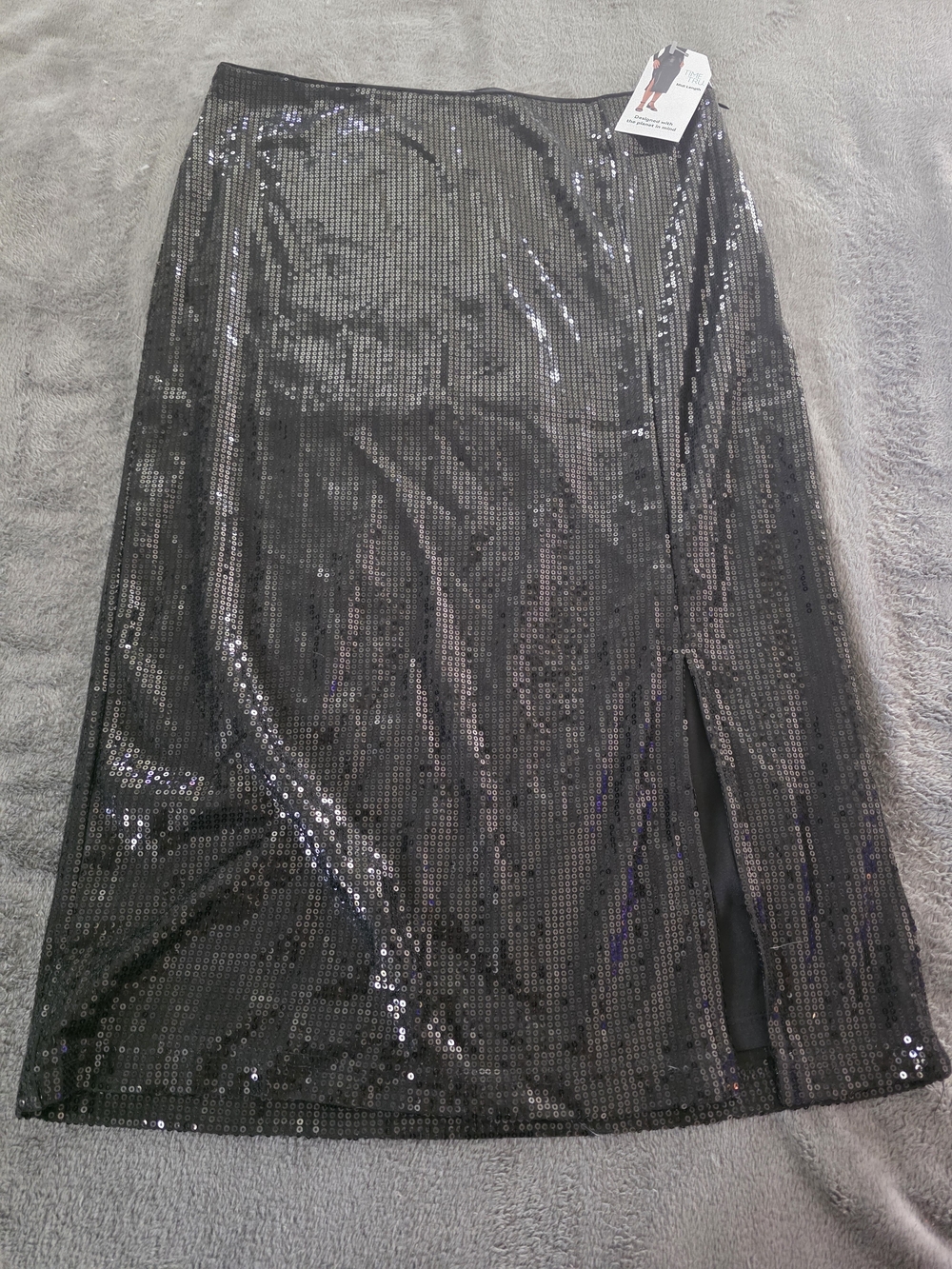 Time and Tru Black Sequin Midi Skirt with Side Slit